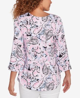 Petite Paisley Ruffle Sleeve Knit Top