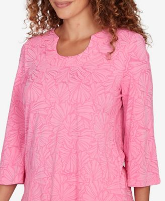 Petite Horseshoe Neck Solid Floral Jacquard Top