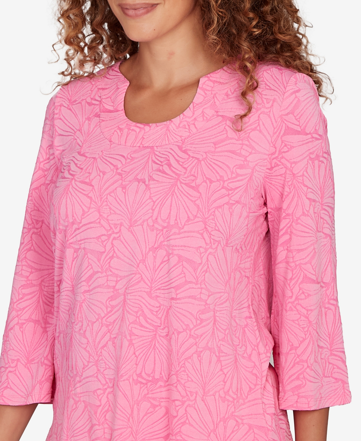 Ruby Rd. Petite Horseshoe Neck Solid Floral Jacquard Top