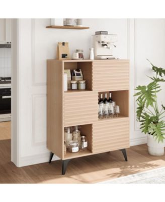 Modern 3-Tier Accent Cabinet with Doors, Wooden Buffet Sideboard with Metal Legs, Storage Stand for Living Room, Dining Room, or Hallway