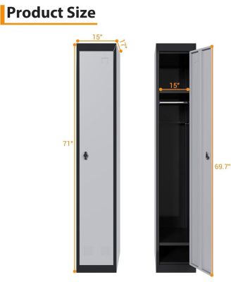 71" Metal Locker Cabinet with Hanging Rod & 2 Shelves, Heavy Duty Steel Storage Lockable for Office, School, Gym, Rust-Resistant