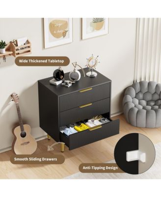 Fluted Dresser for Bedroom,Wooden Chest of Drawers with Metal Handle & Feet