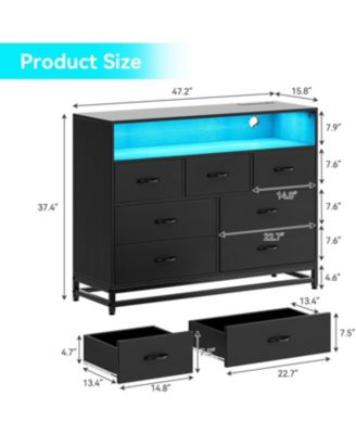 7-Drawer Dresser for Bedroom, Long Wooden Chest with LED Light, Wide Storage Cabinet for Living Room, Hallway or Closet