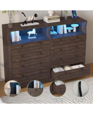 8 Drawer Wood Dresser, Wide Chest Storage for Bedroom, Living Room, Hallway, TV Stand for Up to 55" TV