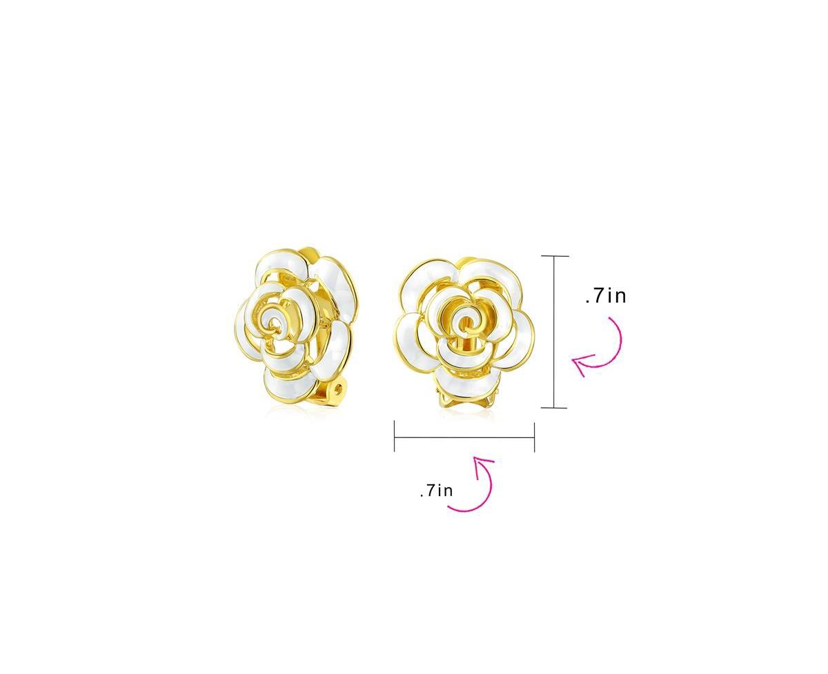Bling Jewelry Set of 2 Fashion Enamel 3D Blue White Rose Flower Clip-On Earrings Gold Plated