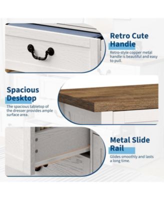 9 Farmhouse Dresser with Charging Station & Metal Handle, Wooden Tv Stand with Dressers, 9 Drawer Dressers for Bedroom Living Room Enterway