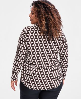 Plus Size Zip-Pocket V-Neck Long-Sleeve Top