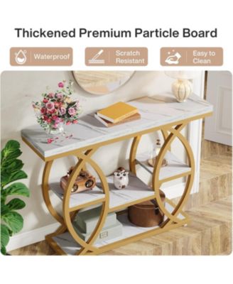 39.4" Console Table, Industrial 4-Tier Sofa Table Entryway Table, Narrow Wood Accent Tables with Metal Frame