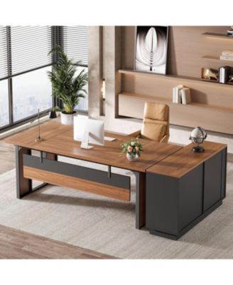 63   L-Shaped Executive Desk, Office Table with 39.37-Inch Drawers Cabinet, Large Computer Desk