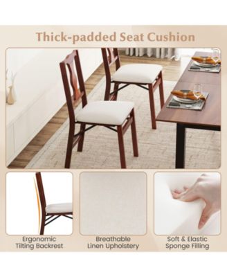 Set of 2 Folding Dining Chairs w/Rubber Wood Frame Soft Padded Seat Cushion