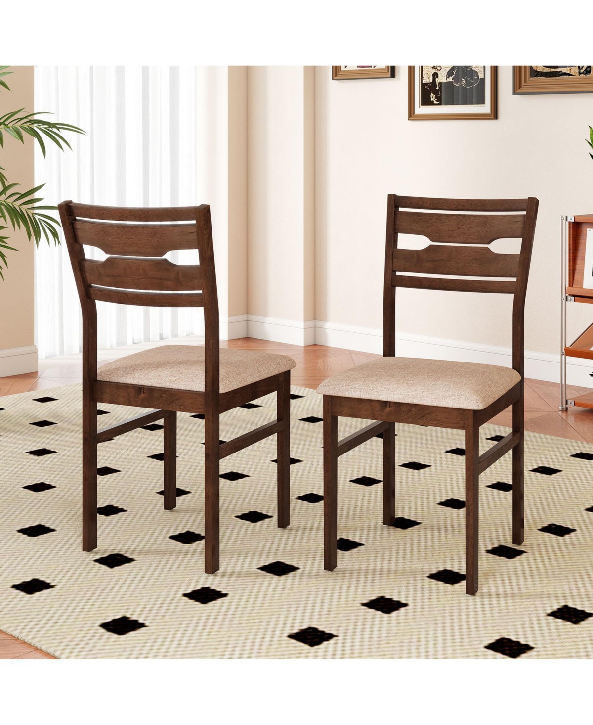 Gymax Dining Chair Set of 4 w/ Rubber Wood Frame Padded Seat Curved Backrest