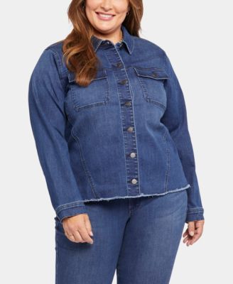 Plus Size Frayed Hem Denim Jacket