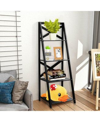 4-Tier Ladder Shelf Bookshelf Bookcase Storage Display Leaning Home Office Decor