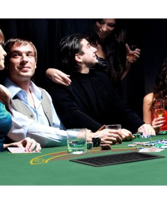 72Inch Foldable Poker Table with Professional Layout and Cup Holders for 7 Players Casino Style Green Felt Blackjack Table for Home Game Rooms