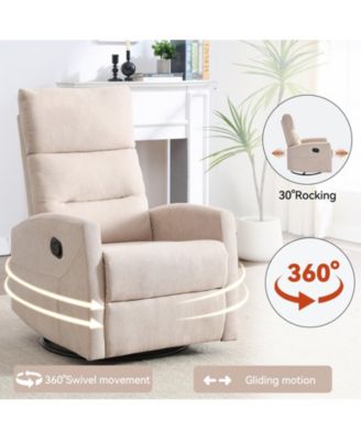 Manual Recliner Chair with Rocker and Swivel in Fabric for Living Room