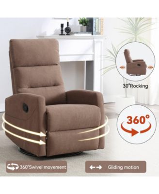 Manual Recliner Chair with Rocker and Swivel in Fabric for Living Room