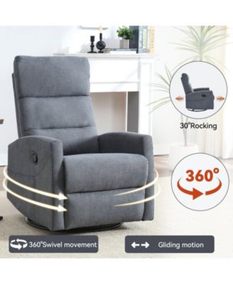 Manual Recliner Chair with Rocker and Swivel in Fabric for Living Room