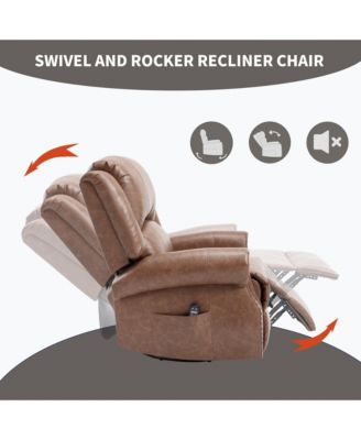 Faux Leather Recliner Chair Rocker Swivel Chair Manual Recliner with Heat & Massage