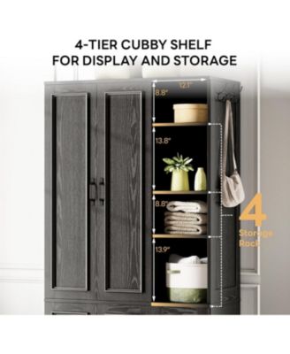 Black Armoire Wardrobe Closet 70" H, 5 Doors Bedroom Wooden Wardrobe with 4 Storage Shelves and Hanging Rod