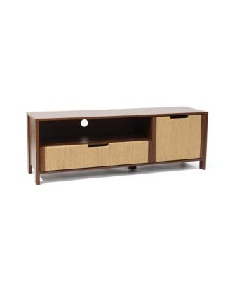 Walnut Finish MDF Wood with Rope Front TV Console with Storage