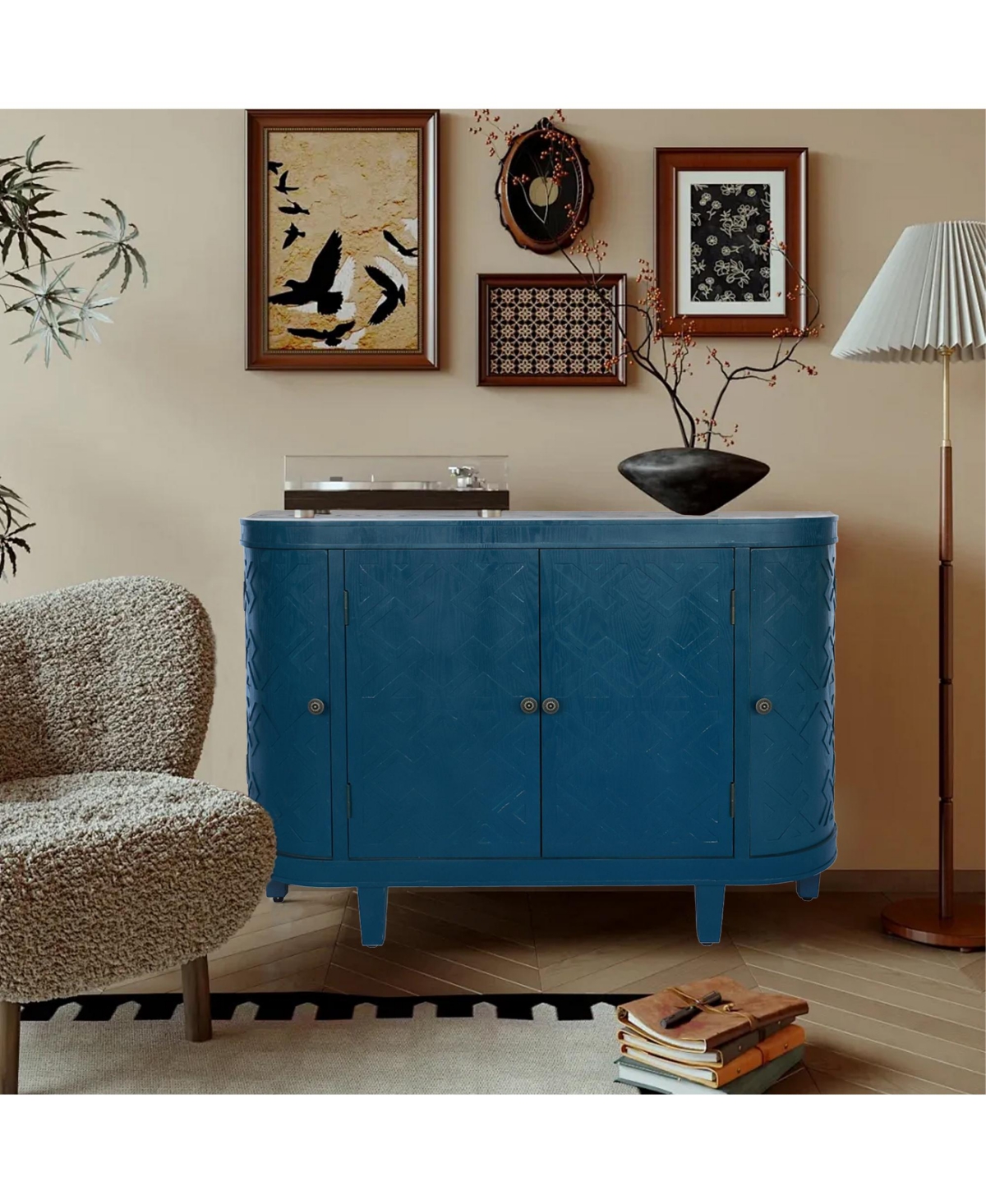 Lovmor Handmade Fir Wood Shutter Accent Cabinet Rustic Walnut Sideboard Storage Buffet