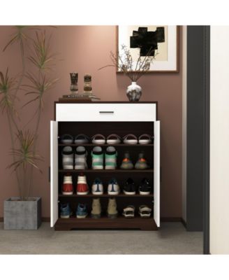 Tier Shoe Cabinet with Drawer 4 Layer Storage White