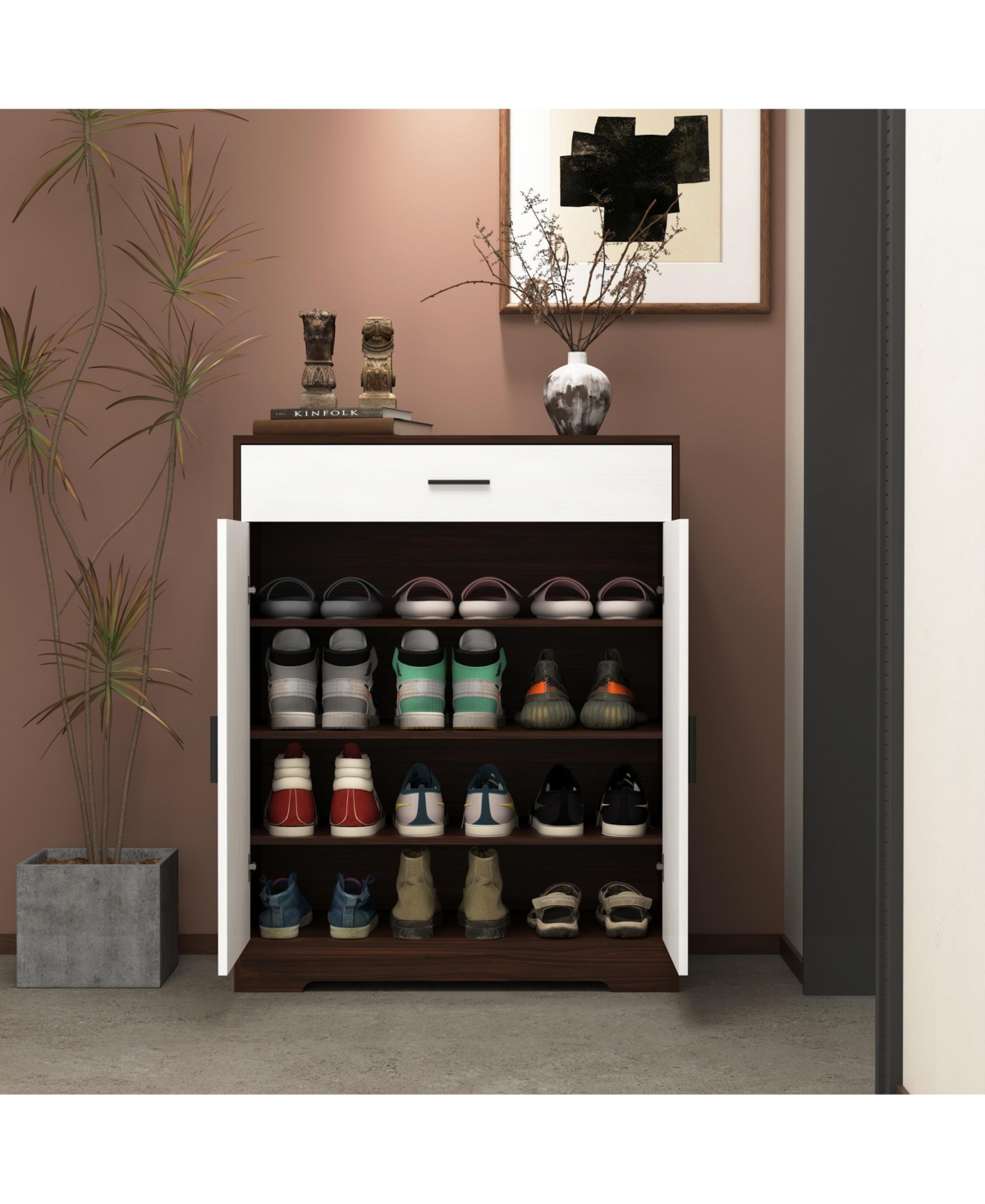 Lovmor Tier Shoe Cabinet with Drawer 4 Layer Storage White