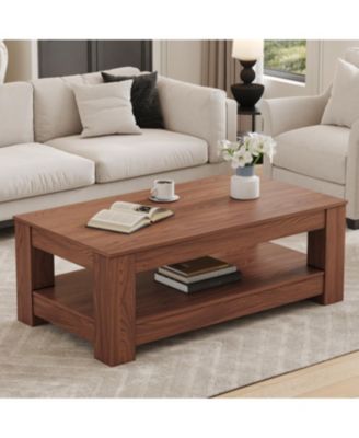 Walnut coffee table, double-layered, MDF, suitable for living room, bedroom, study
