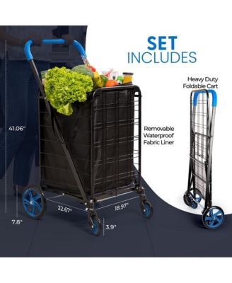 Folding Utility Cart with Liner, Heavy-Duty, 360&amp;#xB0; Swivel Wheels, 70 lb Capacity, Portable for Groceries, Laundry &amp; More (Red)