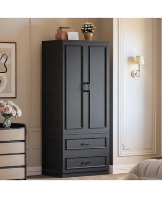 Black Armoire Wardrobe Closet with 2 Doors and 2 Drawers