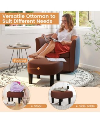 Swivel Barrel Chair with Ottoman Footrest Curved Backrest