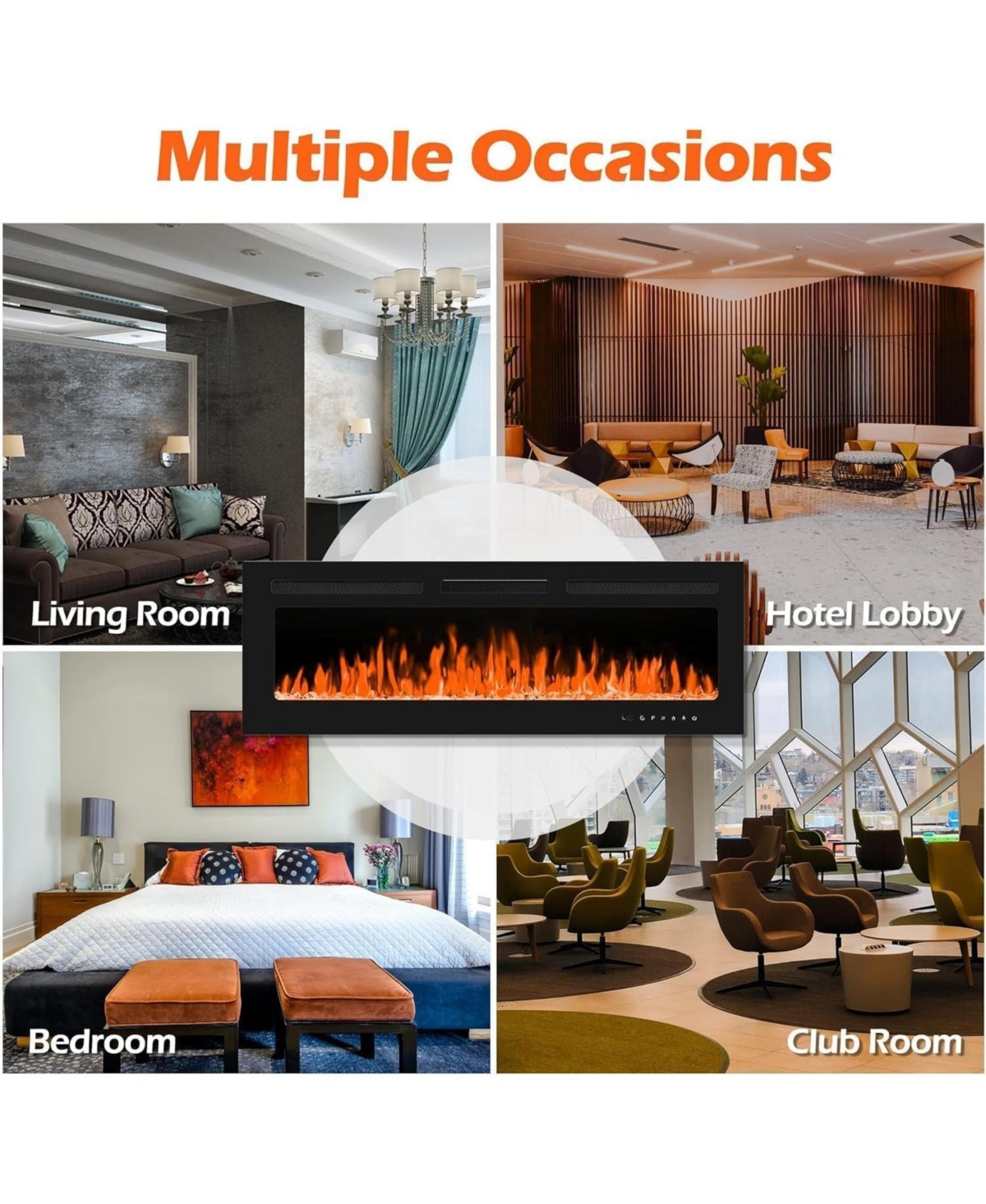 Gaomon 60" 3D Electric Fireplace, Wall Mounted/Recessed, 12 Flame Colors, 900/1800W Heater, Remote Control