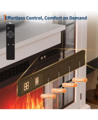 59" TV Stand with 24" 3-Sided Glass Fireplace, 12 LED Flame Colors, 750/1500W, Storage for 65" TV