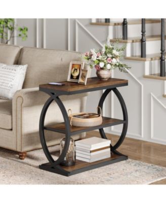 End Table, Narrow 3-Tier End Table for Living Room, Industrial Wooden Side Table with Metal Frame