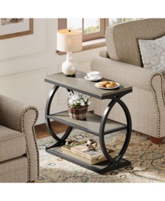 End Table, Narrow 3-Tier End Table for Living Room, Industrial Wooden Side Table with Metal Frame