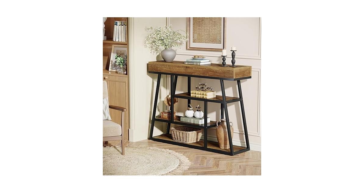Tribesigns 41.3" Entryway Table, Industrial Narrow Console Sofa Table with 4 Tiers Storage Shelves for Entry, Hallway