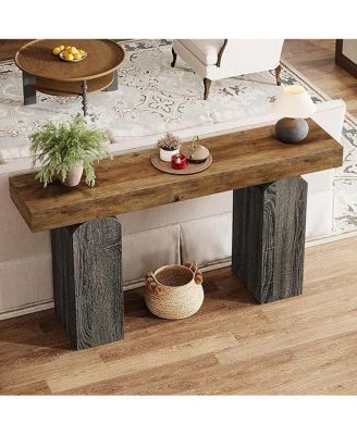 63" Long Entryway Table, Farmhouse Console Table with 2 Arched Pedestal Legs
