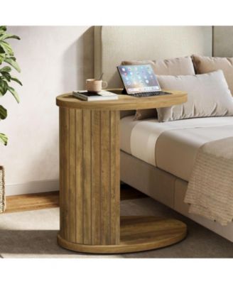 C-Shaped End Table for Couch, 2-Tier Side Table with Storage Shelf, C Table for Sofa