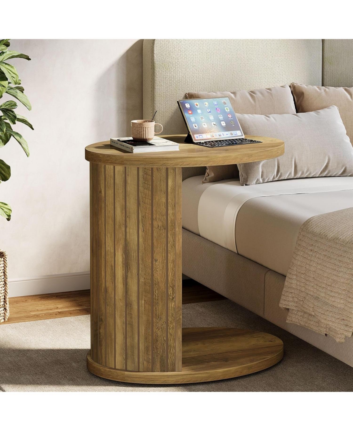 Tribesigns C-Shaped End Table for Couch, 2-Tier Side Table with Storage Shelf, C Table for Sofa