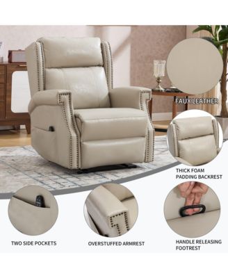 Faux Leather Manual Recliner Chair for Living Room with 8 Vibrating Nodes and 155-Degree Recline
