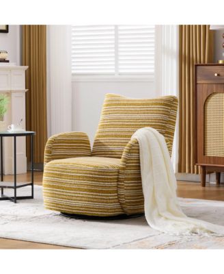 Modern 360° Swivel Leisure Chair Fabric Striped Armrest Swivel Chair for Living Room, Balcony and Bedroom