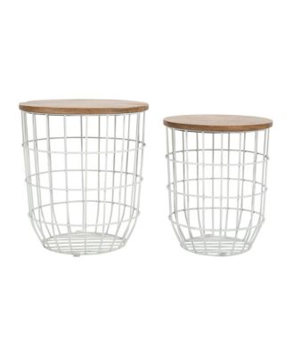Global Archive Nested Storage Solid Wood and Metal Basket End Tables (Set of 2)