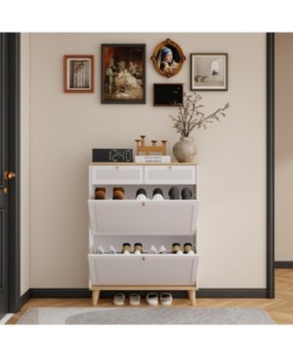 Slim Flip Door Shoe Cabinet 12-20 Pairs MDF Entryway Storage