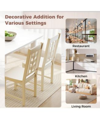 Dining Chair with Rubber Wood Frame & Leaf-shape High Back for Kitchen