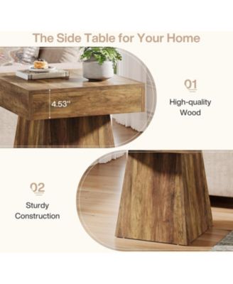 Small End Table, Rustic Square Side Table with Wide Base, Farmhouse Small Nightstand Beside Bed, Next to Armchair, for Living Room, Brown