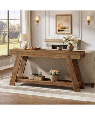 62.9-Inch Solid Wood Console Table for Entryway, Long Narrow Sofa Couch Table with Storage