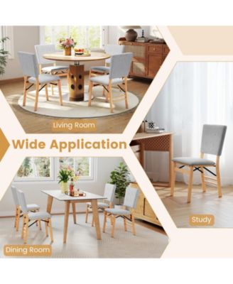 Foldable Dining Chair Set of 2 w/Padded Seat & Tilt Backrest Rubber Wood Legs