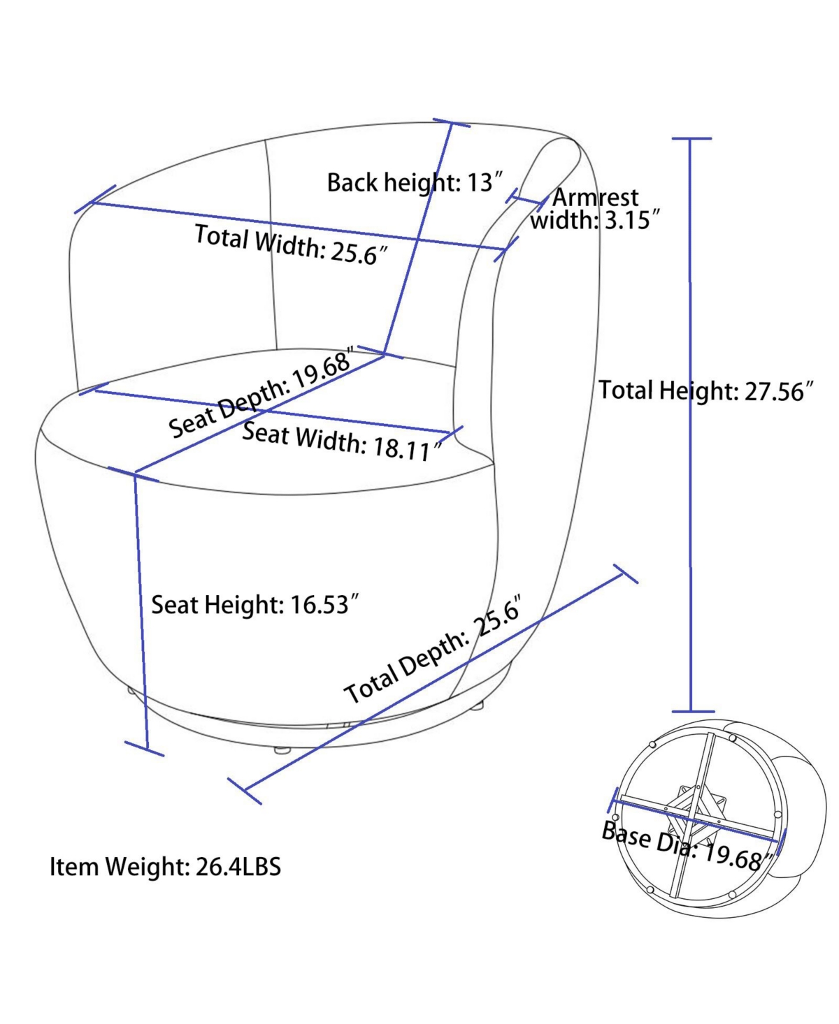 Cesicia Teddy Fabric Swivel Accent Armchair With Black Powder Coating Metal Ring