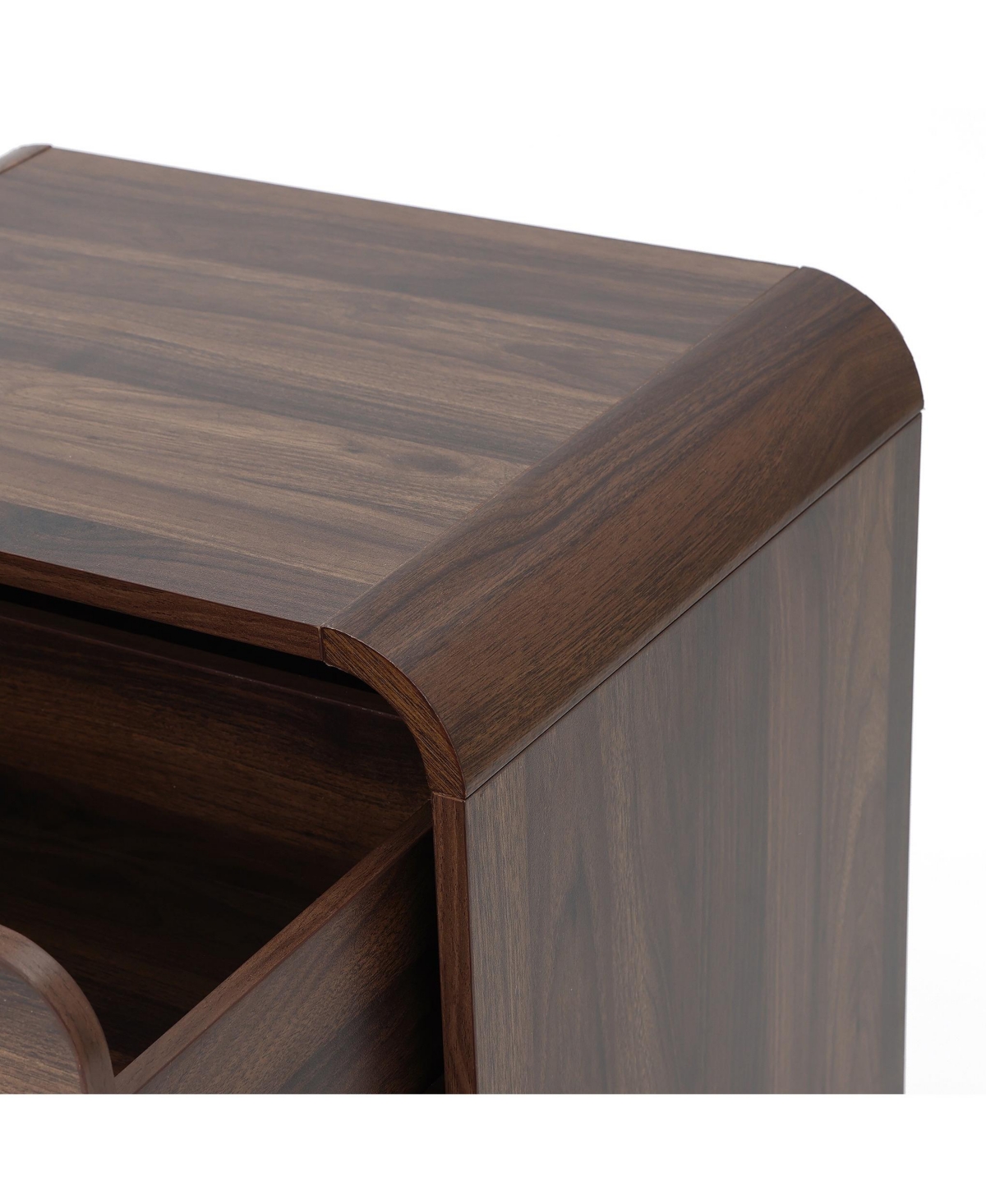 LuxenHome Walnut Finish 2-Drawer Nightstand & End Table, Engineered Wood with Rounded Corners