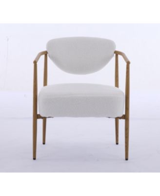 White teddy velvet dining chair with metal frame and wood grain finish